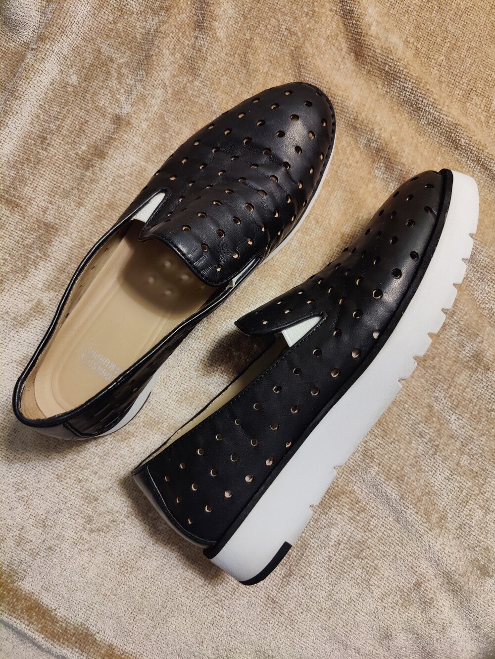 Johnston & Murphy Black Perforated Slip-On Casual Shoes with Flex Sole, Size 7